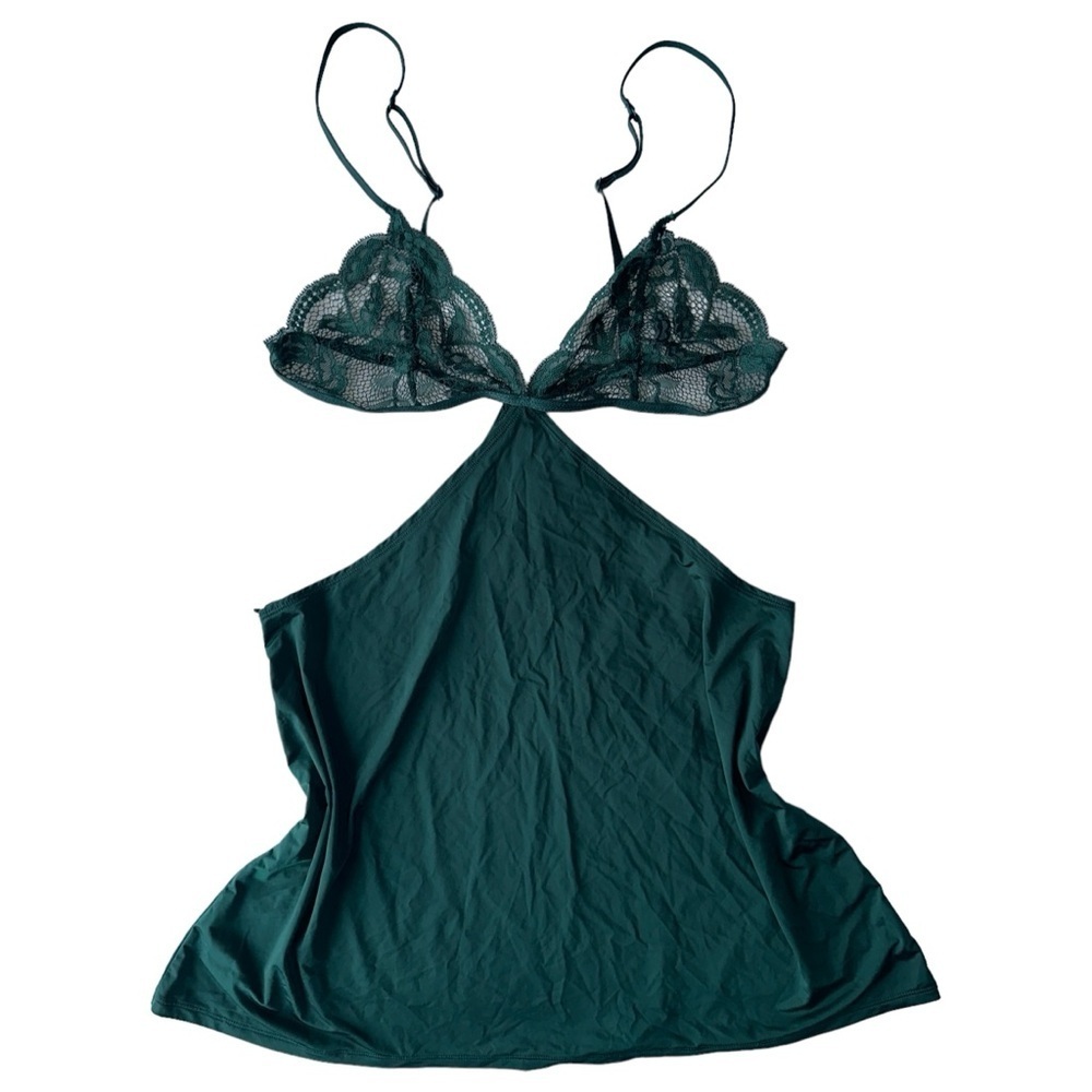 LA SENZA BABYDOLL CAMI TOP WOMENS M DARK GREEN SHEER LACE BRA SEXY LINGERIE - Picture 7 of 15